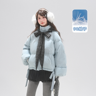 森女部落甜美风90白鸭绒羽绒服女新款 拼接设计感保暖宽松外套冬季