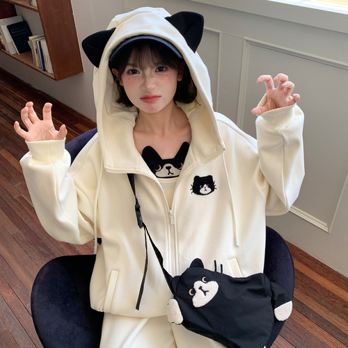 甜美可爱连帽卫衣外套女秋情侣装