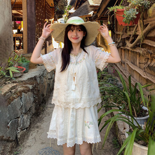 甜美田园风上衣女夏森系宽松衬衫