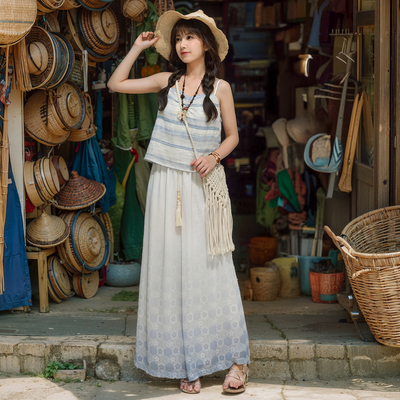 森女部落原创拼接蕾丝吊带