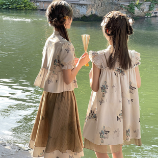 夏款 连衣裙2025新款 飞飞袖 森女部落原创锦灰堆系列蝴蝶印花新中式