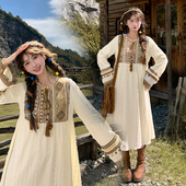 秋季 森女部落民族风复古设计感刺绣宽松度假长袖 连衣裙女2026新款
