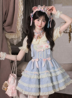 森女部落洛丽塔日常轻lo连衣裙女夏lolita甜妹少女粉蓬蓬蛋糕裙子