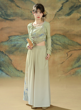 江山入梦 新中式国风显瘦气质薄外套时尚套装三件套森女部落原创