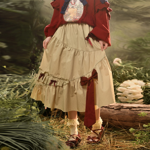 森女部落原创蝴蝶结甜美半身裙秋冬款新款女装裙子森系穿搭小个子