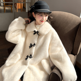 森女部落法式 千金风皮毛一体仿水貂毛气质宽松环保皮草外套女冬季