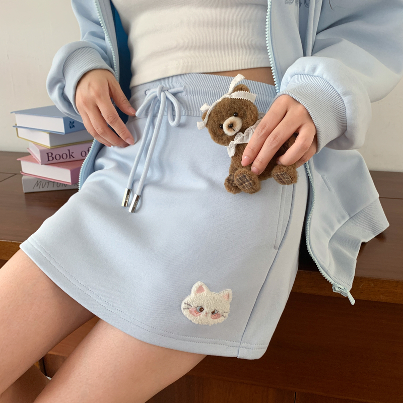 甜美风纯色百搭高腰半身裙女短裙