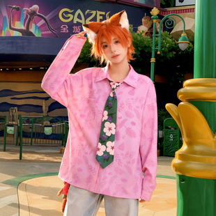上衣冬季 宽松长袖 女2026新款 森女部落甜酷中性百搭翻领粉色花衬衫