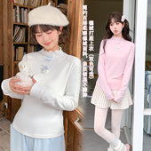 森女部落原创小雪人刺绣长袖 上衣 冬季 T恤女新款 德绒半高领打底衫