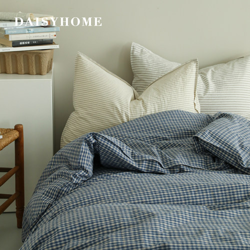 DAISYHOME原创赫尔辛基100纯全棉格子条纹水洗棉混搭色织四件套