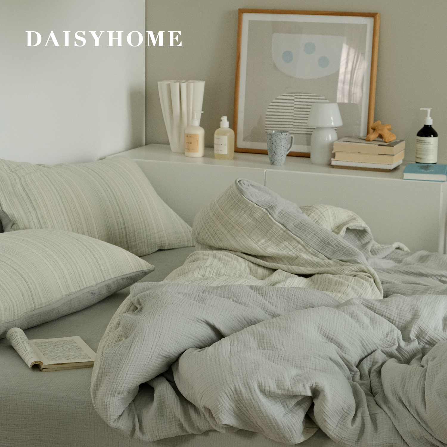 DAISYHOME素影段敲软糯三层纱100纯棉提花亲肤裸睡床单四件套床品