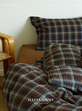 DAISYHOME复古格纹100纯全棉双层纱床单四件套可裸睡四季床上用品