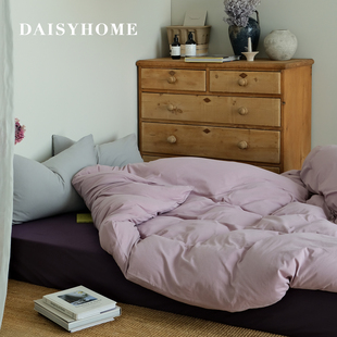 DAISYHOME月光下的女作家ins粉紫撞色针织棉全棉软糯床单笠四件套