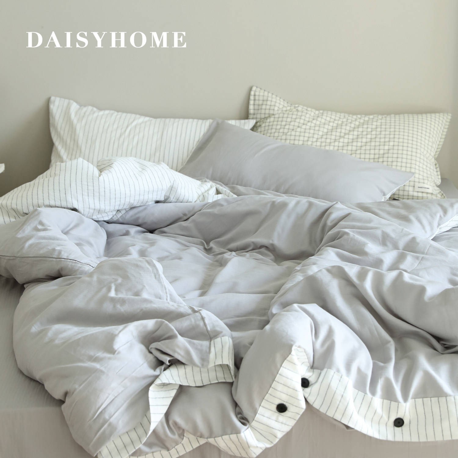 DAISYHOME浅滩北欧风简约高级创意条纹拼接100纯棉床单床笠四件套