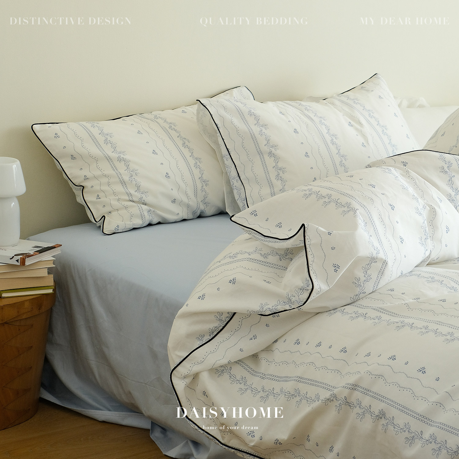 DAISYHOME蓝色藤蔓春天氛围斜纹全棉亲肤床单四件套被套床上用品