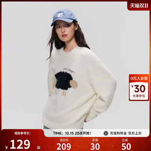 美特斯邦威小羊提花毛衣男女同款2026冬季新款潮流套头宽松针织CC