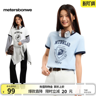 体恤 潮流撞色印花针织休闲舒适短袖 美特斯邦威t恤女2026夏季 新款