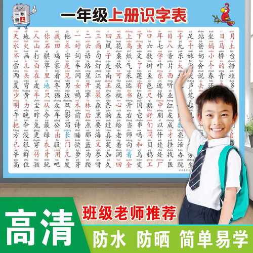 一年级生字挂图语文上册下册小学认字识字表同步人教版拼音墙贴全