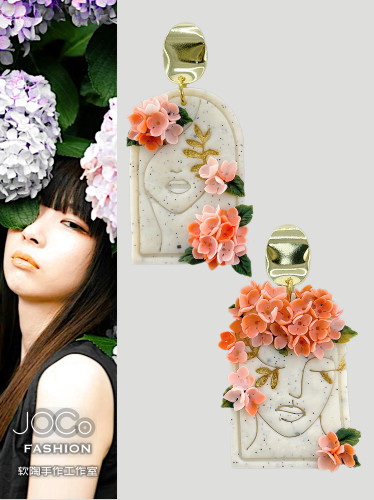 无尽夏之新娘｜JOCo法式高定绣球花手工软陶耳环18K镀金耳坠耳饰