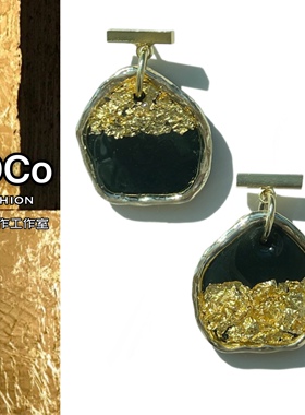 JOCo Fashion｜日式诧寂风复古金箔手工软陶耳环耳饰18K镀金耳针