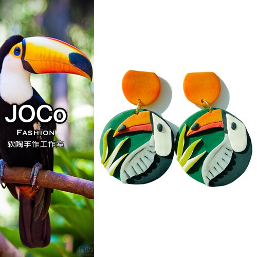 JOCo Fashion｜ins法式度假风大嘴鸟手工软陶耳环18K镀金耳钉耳饰