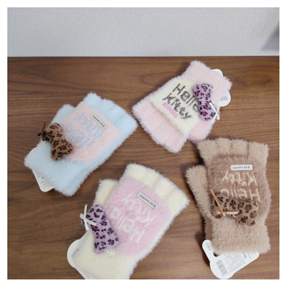 女童及成人皆可！冬季毛绒卡通保暖手套 学生半指翻盖防寒暖手套