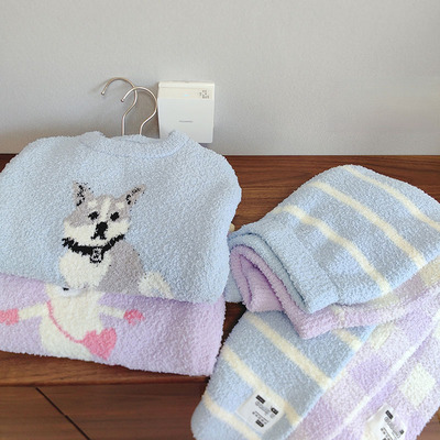 高端局 13支双面绒工艺 毛绒绒的男女童冬季半边绒家居服睡衣套装