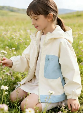 户外山系 120-180男女童春夏连帽冲锋衣 可亲子大童薄外套防晒衣