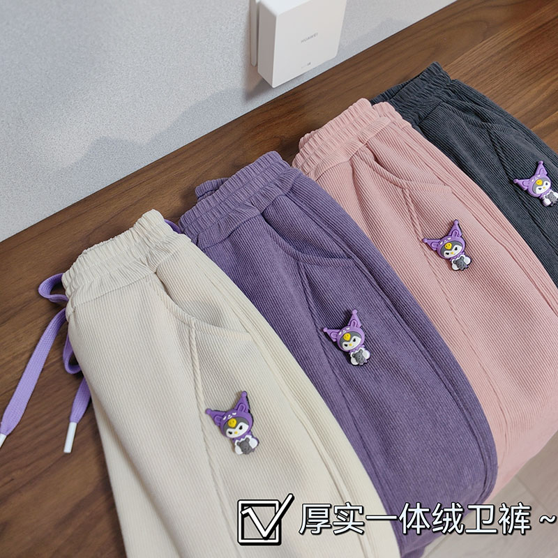 扎实抗造 一体绒加厚 110-170 男女冬季卡通魔术贴灯芯绒加绒卫裤