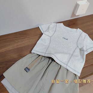 骨折亏清 断码女童夏季明线短袖T恤/个性速干假两件短裙裤