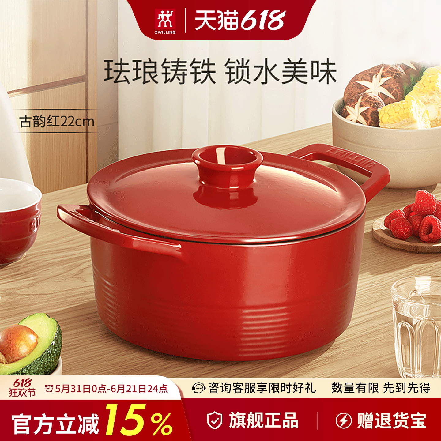 双立人龙系列珐琅锅铸铁锅炖锅家用厨房汤煲汤锅焖烧锅22/26cm
