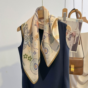 饰领巾职业小方巾搭配衬衫 棉麻质感印花装 围巾 丝巾女夏季 2025新款