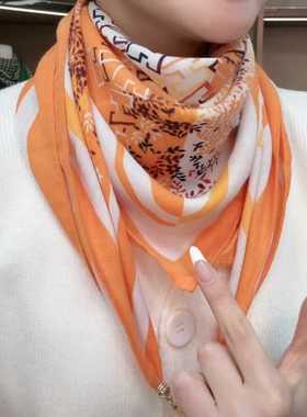 65cm磁吸围巾女春秋冬季韩版百搭时尚洋气双面方巾护颈棉麻小披肩