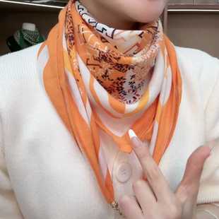 洋气双面方巾护颈棉麻小披肩 百搭时尚 65cm磁吸围巾女春秋冬季 韩版