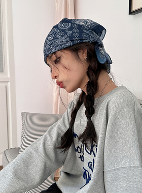 腰果棉麻小方巾春秋复古百搭