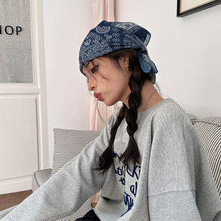 腰果棉麻小方巾女春秋复古百搭装饰头巾发带搭配衬衫薄款防晒丝巾