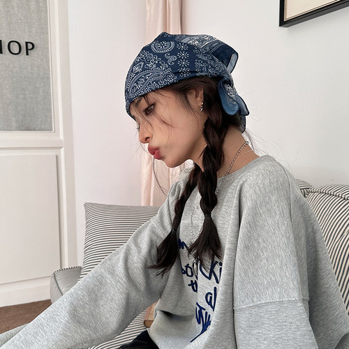 腰果棉麻小方巾春秋复古百搭