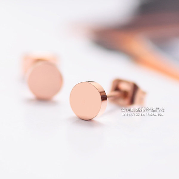 时尚百搭简约钛钢镀18K玫瑰金小金豆豆耳钉耳环女韩国彩金耳骨钉