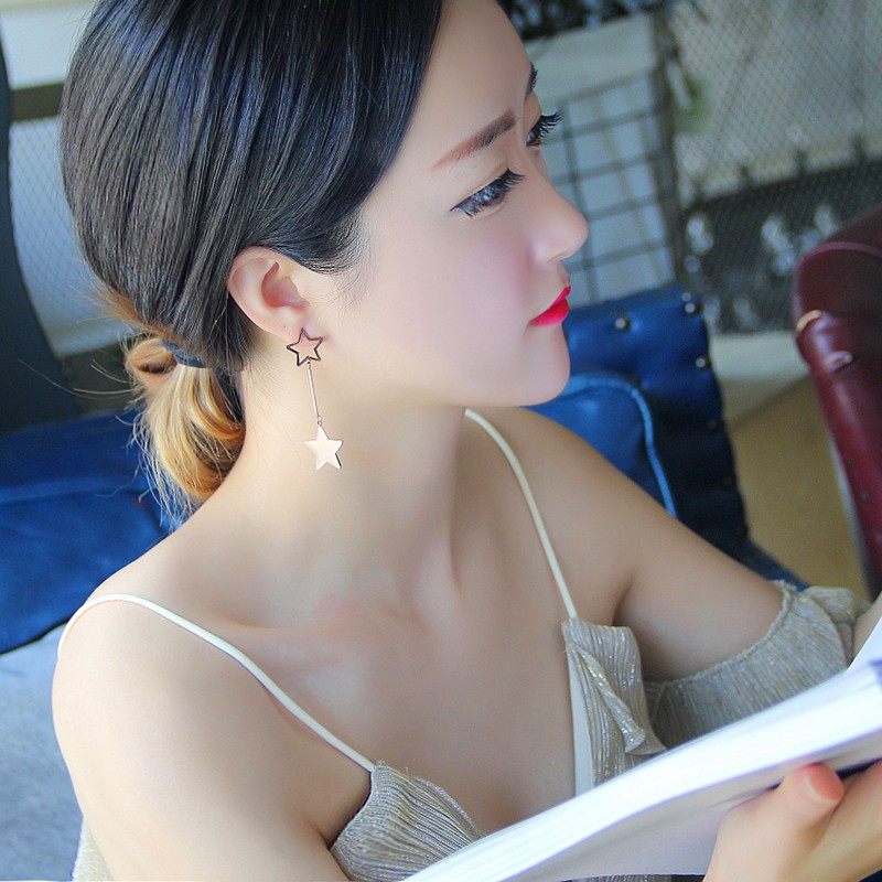 日系复古甜美少女镂空星星几何简约五角星耳环耳钉女钛钢镀彩金