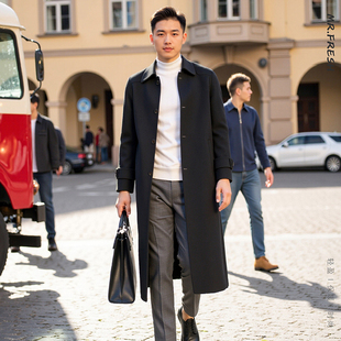 秋冬季过膝长款双面绵羊绒大衣男高端翻领宽松纯羊毛呢子风衣外套