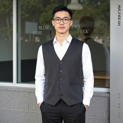 秋冬季修身双面绵羊毛马甲男加厚保暖羊毛呢子坎肩内搭短款马夹