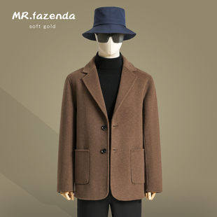 秋冬季新款双面羊绒大衣男士毛呢外套中年短款修身纯羊毛呢子西装