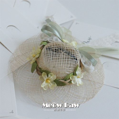 森系绿意儿童小草帽发饰夏日发夹