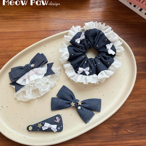 牛仔布做的肠圈裙摆边夹bb夹