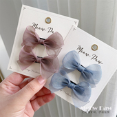 Meow Paw原创6cm小号纱蝴蝶结对夹玉虫雪纱发夹小宝宝发饰安全夹