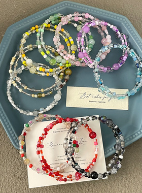 彩色米珠记忆双圈手链可爱小清新夜市摆摊首选礼物随心配爆款手饰