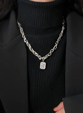 欧美个性男女皆可通体钛钢闪钻吊坠项链轻奢小众冷淡风配饰毛衣链