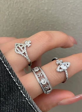 闪钻星球开口戒指个性朋克夸张设计感饰品嘻哈开口不掉色小众戒指