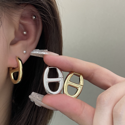 高级感2026新款爆款真金电镀金属猪鼻子耳扣女轻奢小众设计耳环女