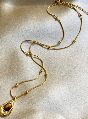 钛钢虎眼石女款美拉德风格锁骨链